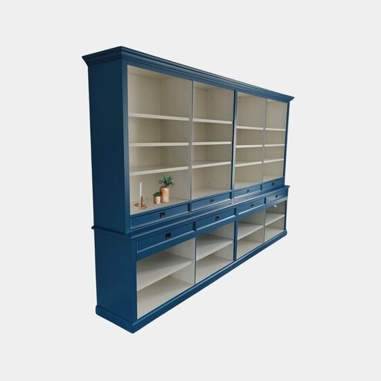 123schrank Bücherregal Santorini - 400x40x240H cm - 8 Soft-Close-Schubladen - verstellbare Einlegeböden - zerlegbar