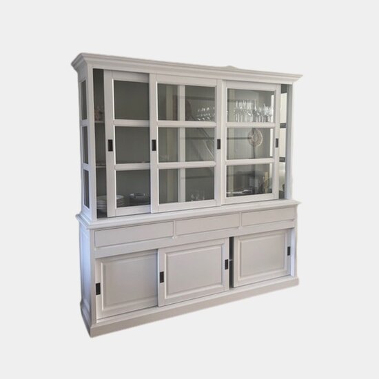 123schrank Buffetschrank Washington - 220x53x218H cm - 3 grifflose Schubladen - 6 Schiebetüren - Glasseiten