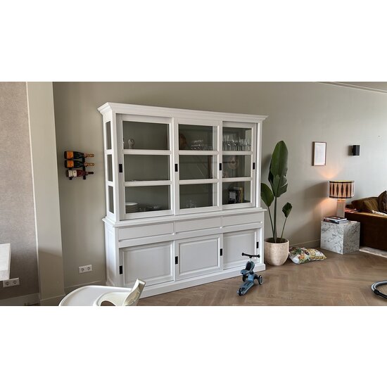 123schrank Buffetschrank Washington - 220x53x218H cm - 3 grifflose Schubladen - 6 Schiebetüren - Glasseiten