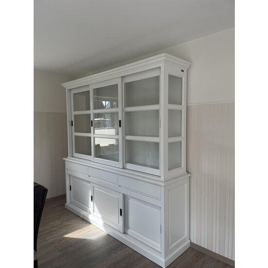 123schrank Buffetschrank Washington - 220x53x218H cm - 3 grifflose Schubladen - 6 Schiebetüren - Glasseiten