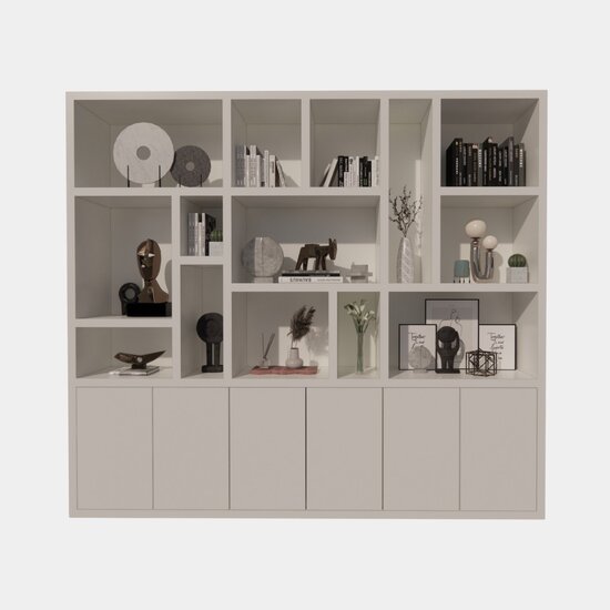 123schrank Madrid Regal - 280x40x240H cm - 5cm Fachbodenstärke - schlankes Design - 6 grifflose Push-to-Open-Türen - offene Regale