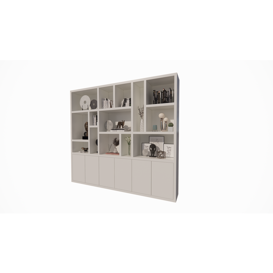 123schrank Madrid Regal - 280x40x240H cm - 5cm Fachbodenstärke - schlankes Design - 6 grifflose Push-to-Open-Türen - offene Regale