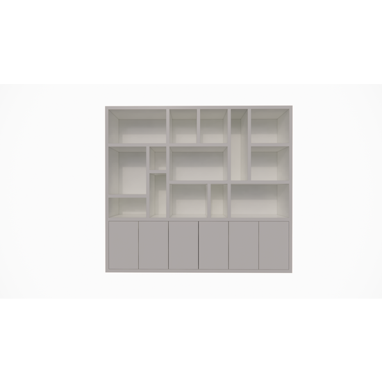 123schrank Madrid Regal - 280x40x240H cm - 5cm Fachbodenstärke - schlankes Design - 6 grifflose Push-to-Open-Türen - offene Regale