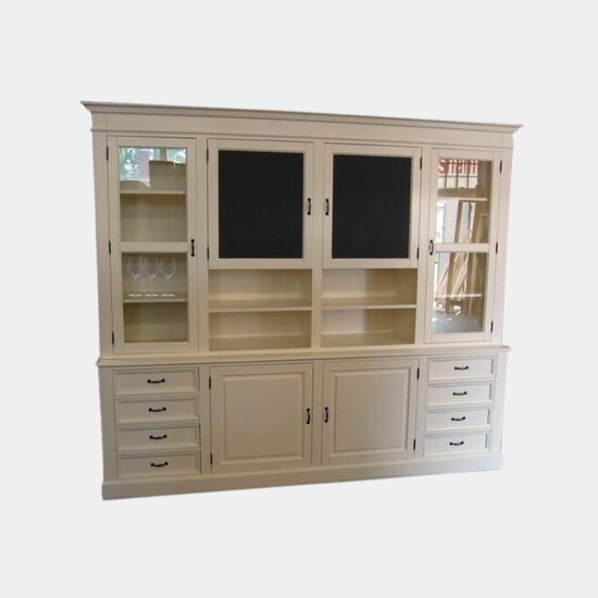 123schrank Buffetschrank Le grand cuisine - 258x50x225H cm - 2 Kreidetafeln - 4 Türen - 8 Soft-Close-Schubladen - 2 offene Fächer - 2 Schubladen