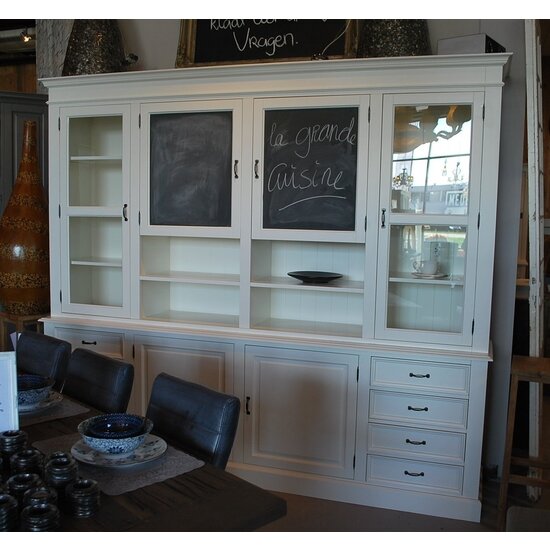 123schrank Buffetschrank Le grand cuisine - 258x50x225H cm - 2 Kreidetafeln - 4 Türen - 8 Soft-Close-Schubladen - 2 offene Fächer - 2 Schubladen