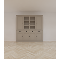 123schrank Buffetschrank Vancouver - 220x45x220H cm - 2 geschlossene Türen im Oberschrank - 2 Vitrinentüren - 4 Soft-Close-Schubladen - 4 geschlossene Türen im Unterschrank