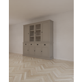 123schrank Buffetschrank Vancouver - 220x45x220H cm - 2 geschlossene Türen im Oberschrank - 2 Vitrinentüren - 4 Soft-Close-Schubladen - 4 geschlossene Türen im Unterschrank