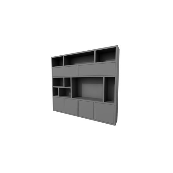 123schrank TV-Schrank Girona - 275x40x240H cm - offene Fächer im oberen Schrank und 2 Klapptüren - 4 grifflose Türen im unteren Schrank - Cinewall - TV-Fach