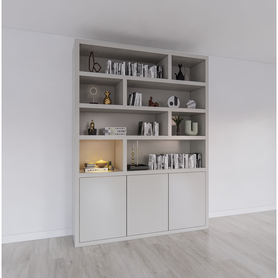 123schrank Manhattan 11 Regal - 180x40x240H cm - dichtes Design - offene Regale - 3 grifflose Push-to-Open-Türen - 5cm Fachbodenstärke