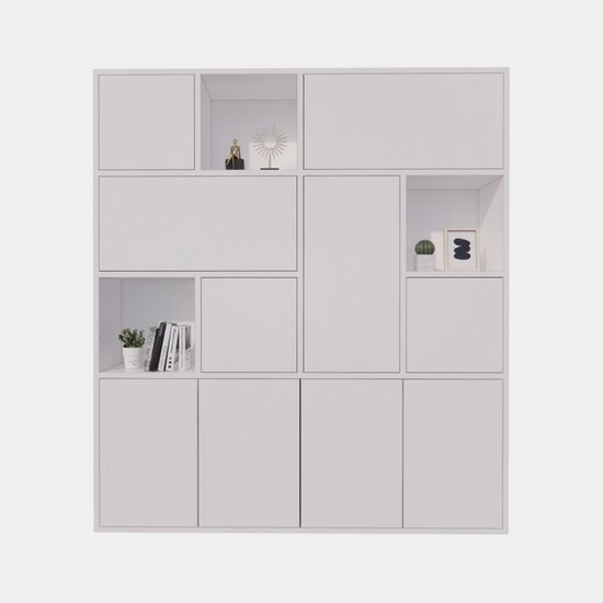 123schrank Schrank mit Norwich-Fächern - 210x40x235H cm - 5 cm Fachbodenstärke - geschlossene Push-to-Open-Türen und offene Fachböden im Oberschrank - schlankes Design