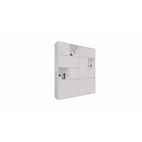 123schrank Schrank mit Norwich-Fächern - 210x40x235H cm - 5 cm Fachbodenstärke - geschlossene Push-to-Open-Türen und offene Fachböden im Oberschrank - schlankes Design