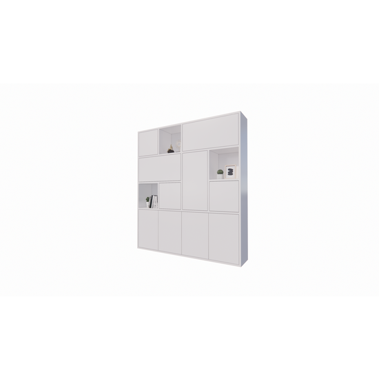 123schrank Schrank mit Norwich-Fächern - 210x40x235H cm - 5 cm Fachbodenstärke - geschlossene Push-to-Open-Türen und offene Fachböden im Oberschrank - schlankes Design