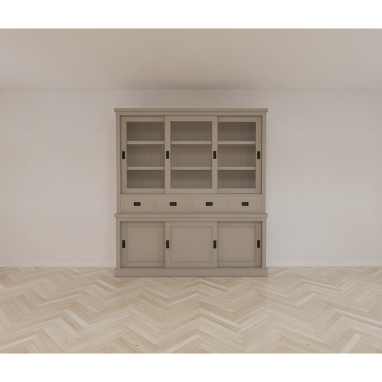 123schrank Buffetschrank Dublin - 200x46x220H cm - 3 Glasschiebetüren - 4 Soft-Close-Schubladen - 3 geschlossene Schiebetüren