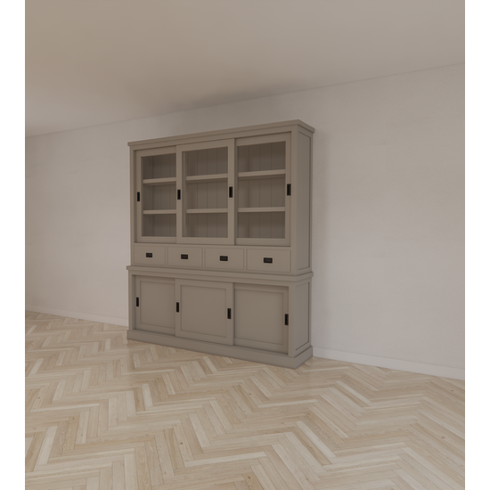 123schrank Buffetschrank Dublin - 200x46x220H cm - 3 Glasschiebetüren - 4 Soft-Close-Schubladen - 3 geschlossene Schiebetüren