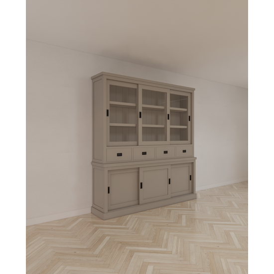 123schrank Buffetschrank Dublin - 200x46x220H cm - 3 Glasschiebetüren - 4 Soft-Close-Schubladen - 3 geschlossene Schiebetüren