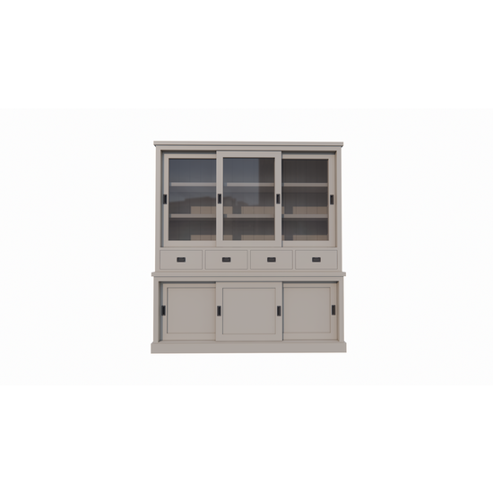123schrank Buffetschrank Dublin - 200x46x220H cm - 3 Glasschiebetüren - 4 Soft-Close-Schubladen - 3 geschlossene Schiebetüren