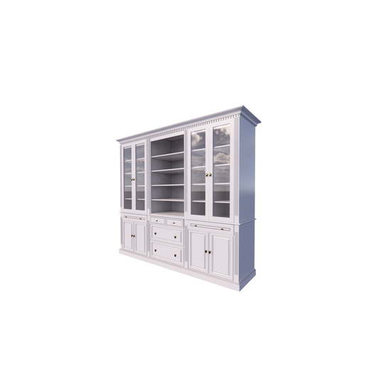 123schrank Buffetschrank Hollywood - 300x40x240H cm - Bücherregal - offenes Fach in der Mitte - verstellbare Einlegeböden - 2 ausziehbare Einlegeböden - 4 Soft-Close-Schubladen