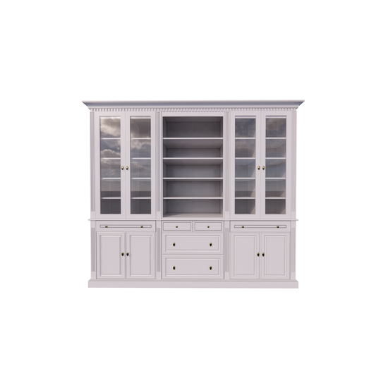 123schrank Buffetschrank Hollywood - 300x40x240H cm - Bücherregal - offenes Fach in der Mitte - verstellbare Einlegeböden - 2 ausziehbare Einlegeböden - 4 Soft-Close-Schubladen