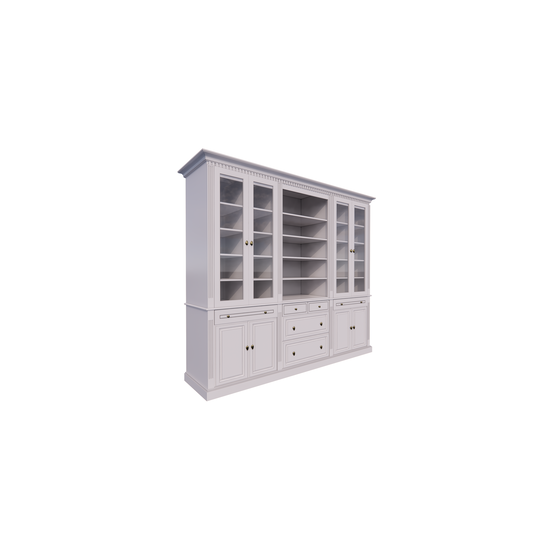 123schrank Buffetschrank Hollywood - 300x40x240H cm - Bücherregal - offenes Fach in der Mitte - verstellbare Einlegeböden - 2 ausziehbare Einlegeböden - 4 Soft-Close-Schubladen