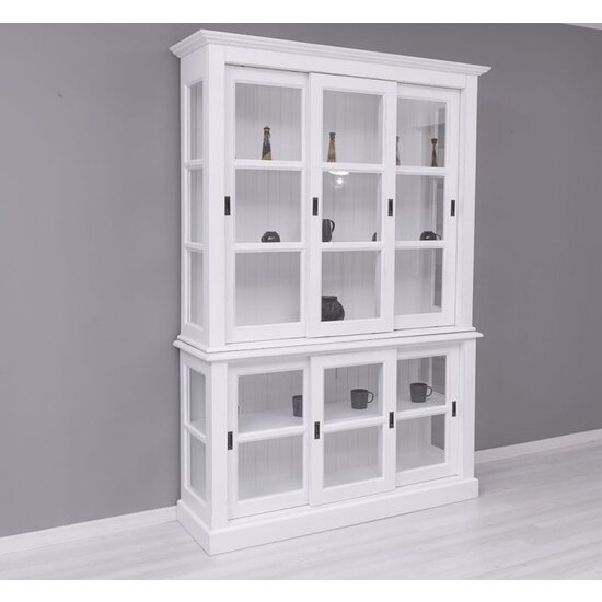 123schrank Glasvitrine Apeldoorn - 150x47x220H - Ober- und Unterschrank mit Glasschiebetüren - Eichenrückwand - Glasseiten