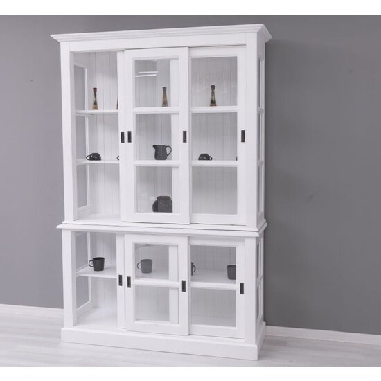 123schrank Glasvitrine Apeldoorn - 150x47x220H - Ober- und Unterschrank mit Glasschiebetüren - Eichenrückwand - Glasseiten