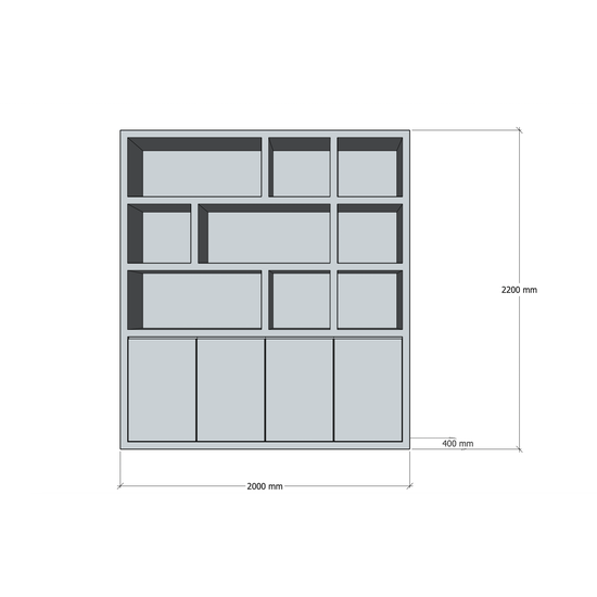 123schrank Regal Florida - 200x40x220H cm - schlankes Design - 4 grifflose Türen - 5cm Fachbodenstärke