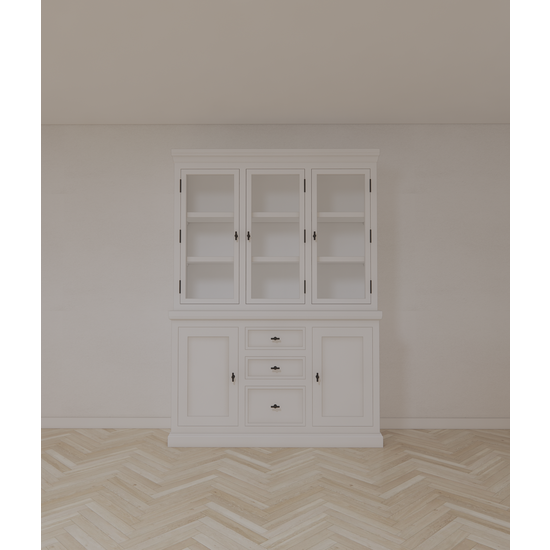 123schrank Buffetschrank Alaska 03 - 160x48x225H cm - schwarze Griffe - 2 geschlossene Türen - 3 Schubladen