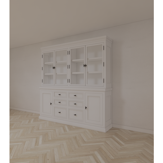 123schrank Buffetschrank Alaska 04 - 220x48x225H cm - schwarze Griffe - 2 geschlossene Türen - 6 Schubladen