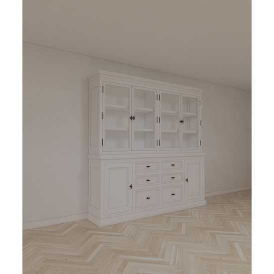 123schrank Buffetschrank Alaska 04 - 220x48x225H cm - schwarze Griffe - 2 geschlossene Türen - 6 Schubladen