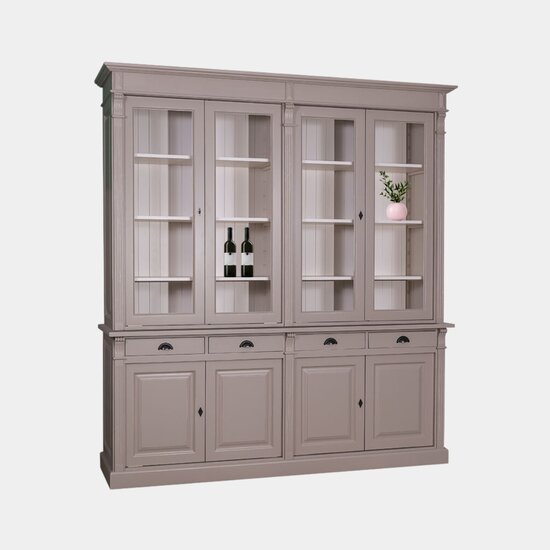123schrank Buffetschrank Antwerpen -225x50x240H cm - 4 Vitrinentüren - 4 Soft-Close-Schubladen - 4 geschlossene Türen