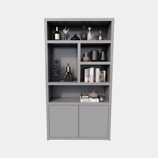 123schrank Sideboard San Diego - 120x40x220H cm - 2 push-to-open Türen - offene Fächer - grifflose Türen - 5cm Bodenstärke