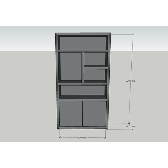 123schrank Sideboard San Diego - 120x40x220H cm - 2 push-to-open Türen - offene Fächer - grifflose Türen - 5cm Bodenstärke