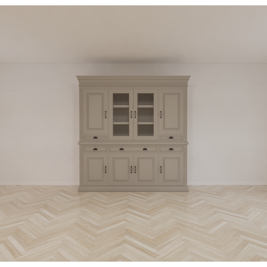 123schrank Buffetschrank Bloemendaal - 210x50x220H cm - geschlossene Türen und Vitrinendrehtüren im Oberschrank - 5 Soft-Close-Schubladen