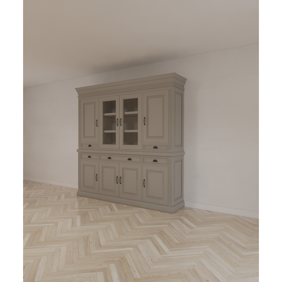 123schrank Buffetschrank Bloemendaal - 210x50x220H cm - geschlossene Türen und Vitrinendrehtüren im Oberschrank - 5 Soft-Close-Schubladen