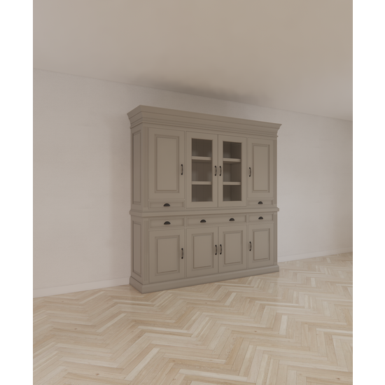 123schrank Buffetschrank Bloemendaal - 210x50x220H cm - geschlossene Türen und Vitrinendrehtüren im Oberschrank - 5 Soft-Close-Schubladen