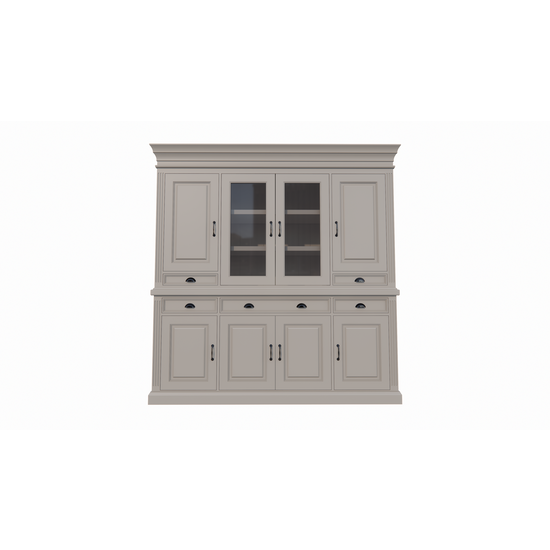 123schrank Buffetschrank Bloemendaal - 210x50x220H cm - geschlossene Türen und Vitrinendrehtüren im Oberschrank - 5 Soft-Close-Schubladen