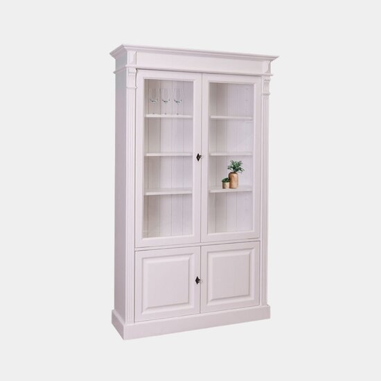 123schrank Vitrine Breda - 120x40x200H cm - 2 Vitrinentüren mit Scharnieren - 2 geschlossene Türen mit Scharnieren