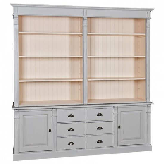 123schrank Bücherregal Tilburg - 225x50x230H cm - offene Fächer - verstellbare Einlegeböden - 2 geschlossene Türen - 6 Schubladen mit Soft-Close