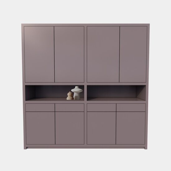 123schrank Regal Lanzarote - 240x50x240H cm - 8 Push-to-open-Türen - grifflose Türen - 4 Soft-Close-Schubladen - schlankes Design - offenes Fach in der Mitte