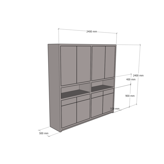 123schrank Regal Lanzarote - 240x50x240H cm - 8 Push-to-open-Türen - grifflose Türen - 4 Soft-Close-Schubladen - schlankes Design - offenes Fach in der Mitte