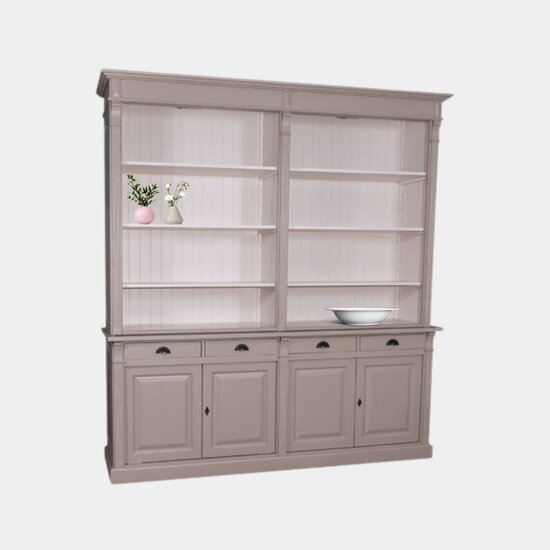 123schrank Bücherregal Leiden - 225x50x240H cm - 6 verstellbare Einlegeböden - 4 Soft-Close-Schubladen - 2 geschlossene Flügeltüren
