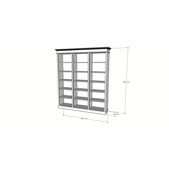 123schrank Bücherregal Queens Bibliothek - 200x40x240H cm - 15 verstellbare Einlegeböden - zerlegbar - schlichte Landhausoptik