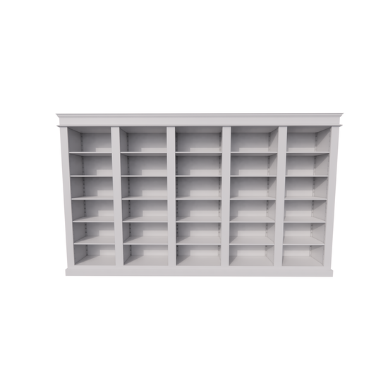 123schrank Bücherregal Queens Bibliothek - 400x40x240H cm - 25 verstellbare Einlegeböden - zerlegbar - schlichte Landhausoptik