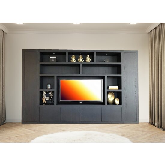 123schrank TV-Fachschrank Austin - 350x40x240H cm - offene Fächer - 6 grifflose geschlossene Türen - TV-Fach - Cinewall - schlankes Design