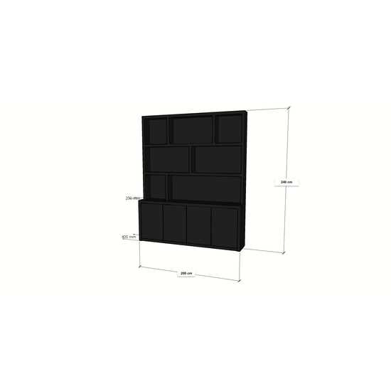 123schrank Fächerschrank Korsika - 200x20/40x240H cm - 5cm Fachbodenstärke - klares Design - Oberschrank weniger tief als Unterschrank - offene Fachböden - 4 grifflose Push-to-open-Türen