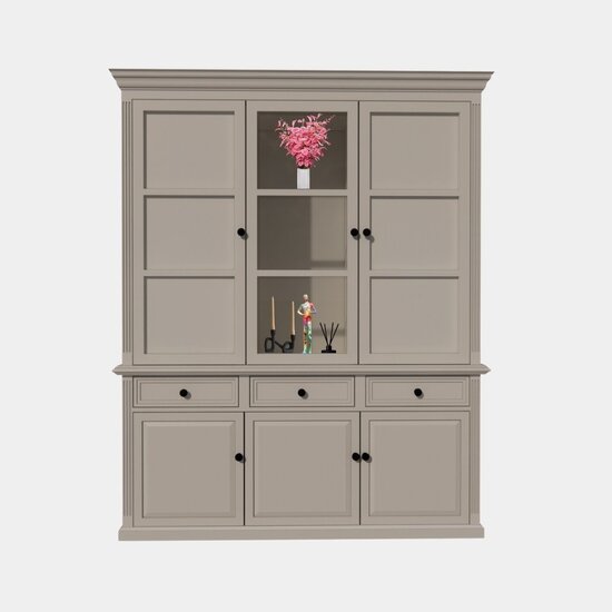 123schrank Buffetschrank Richland - 170x51x220H cm - geschlossene Türen im Oberschrank - 6 Flügeltüren - 3 Soft-Close-Schubladen - Landhausstil