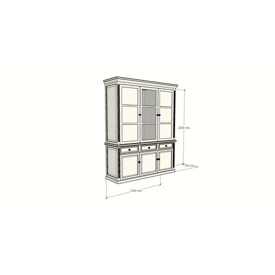 123schrank Buffetschrank Richland - 170x51x220H cm - geschlossene Türen im Oberschrank - 6 Flügeltüren - 3 Soft-Close-Schubladen - Landhausstil