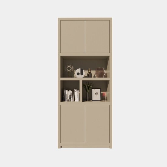 123schrank Albufeira Regal - 100x40x240H cm - 4 grifflose Push-to-Open Türen - schlankes Design - Türen im Oberschrank - 5cm Fachbodenstärke