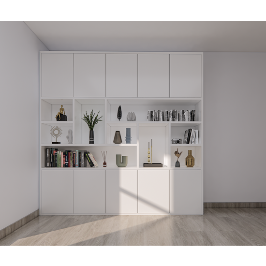 123schrank Liverpooler Fächerschrank - 240x40x240H cm - 5cm Fachbodenstärke - push to open Türen - schlankes Design - Türen im Oberschrank