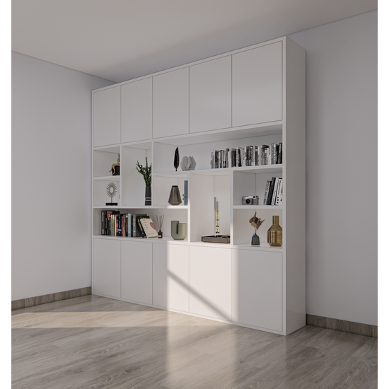 123schrank Liverpooler Fächerschrank - 240x40x240H cm - 5cm Fachbodenstärke - push to open Türen - schlankes Design - Türen im Oberschrank